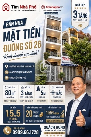Nhà MT Đường Số 26 Bình Phú Quận 6 - 3 Tầng - HĐT 20Tr - Chỉ 15.5 Tỷ