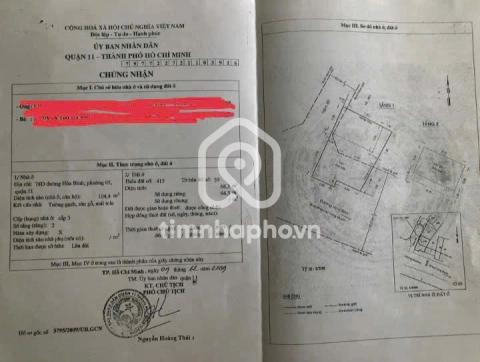 Nhà phố Mặt Tiền Đường Hòa Bình Quận 11 - 2 tầng - Giá Chỉ 51 Tỷ