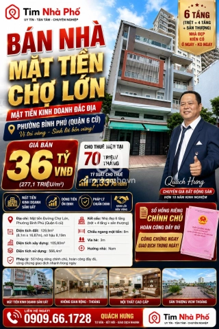 Nhà MT Chợ Lớn - Bình Phú Quận 6 - 6 Tầng - HĐT 70Tr - Chỉ 36 Tỷ